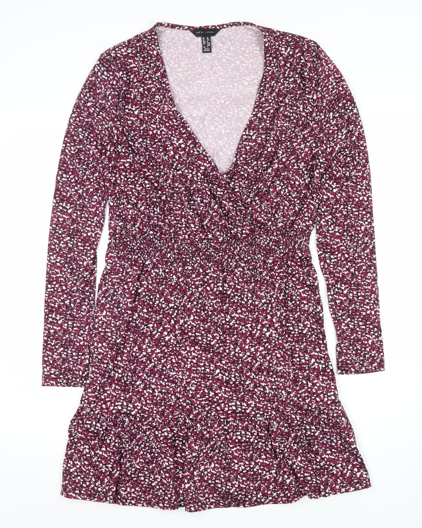 New Look Women’s Red Floral Long Sleeve Wrap Mini Dress Size 10