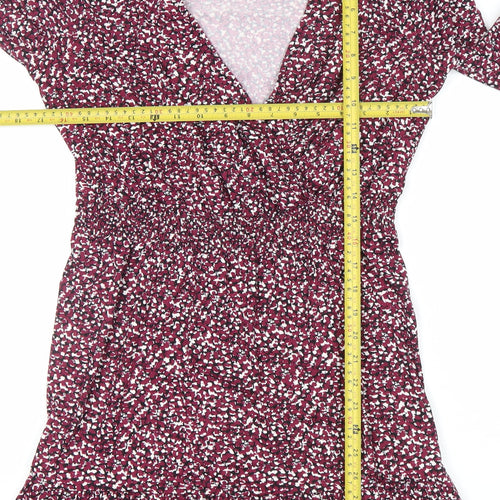 New Look Women’s Red Floral Long Sleeve Wrap Mini Dress Size 10