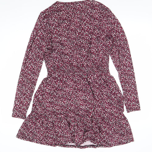 New Look Women’s Red Floral Long Sleeve Wrap Mini Dress Size 10