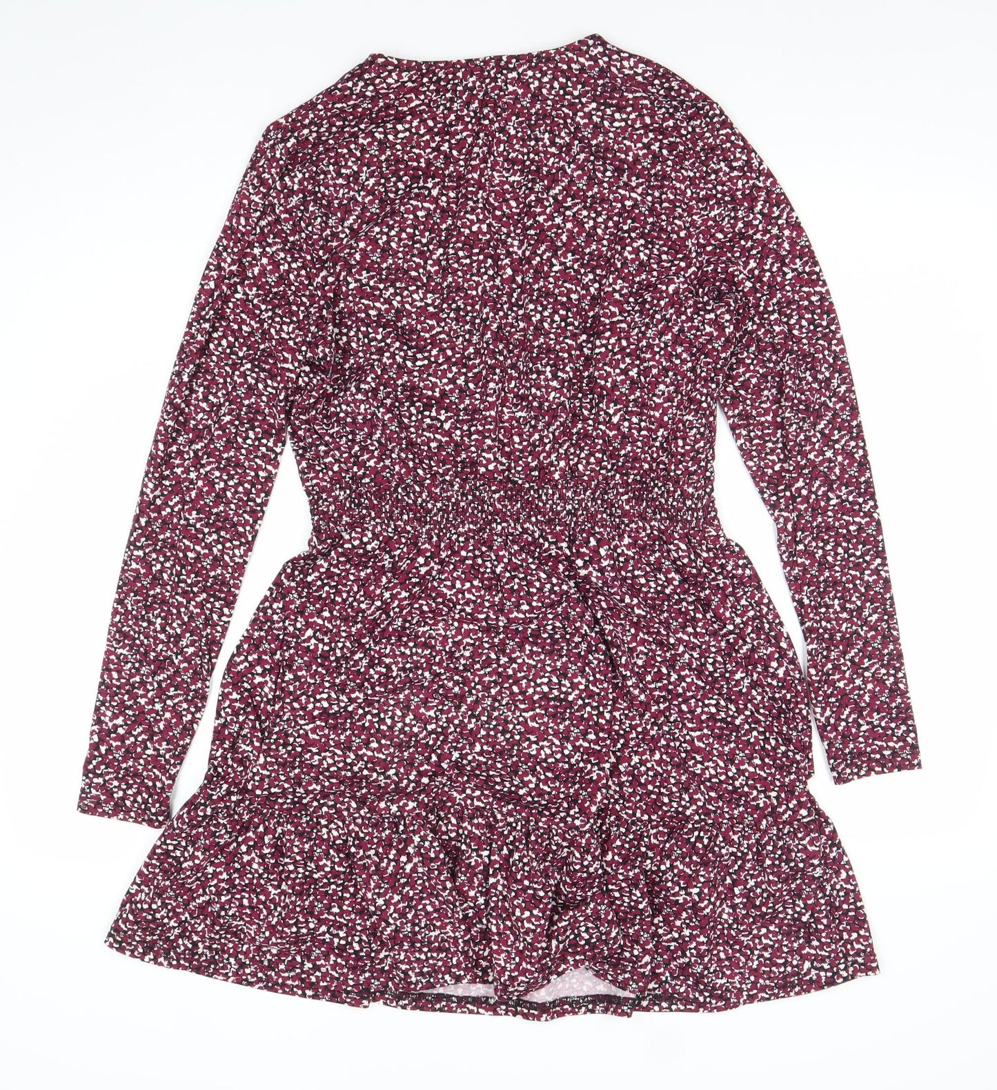 New Look Women’s Red Floral Long Sleeve Wrap Mini Dress Size 10