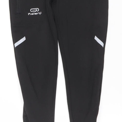 Kalenji Girls Black Running Leggings 8-9 Years Reflective Zip Pocket