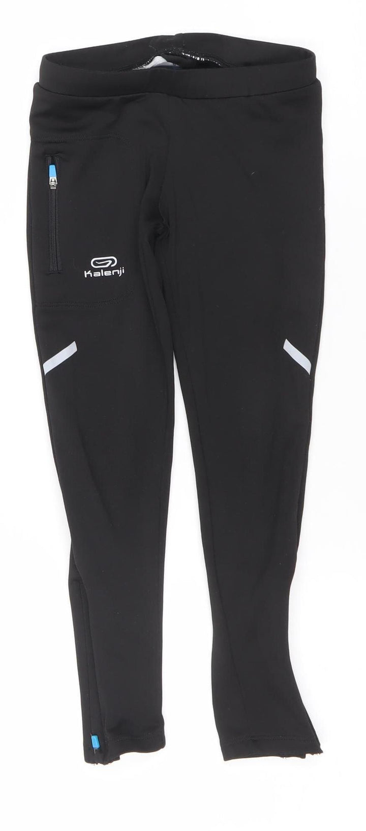 Kalenji Girls Black Running Leggings 8-9 Years Reflective Zip Pocket