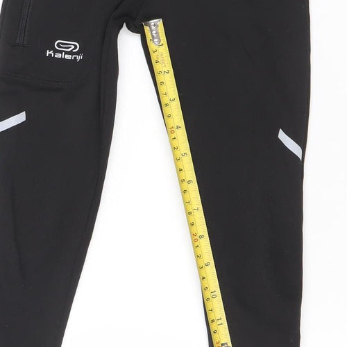 Kalenji Girls Black Running Leggings 8-9 Years Reflective Zip Pocket