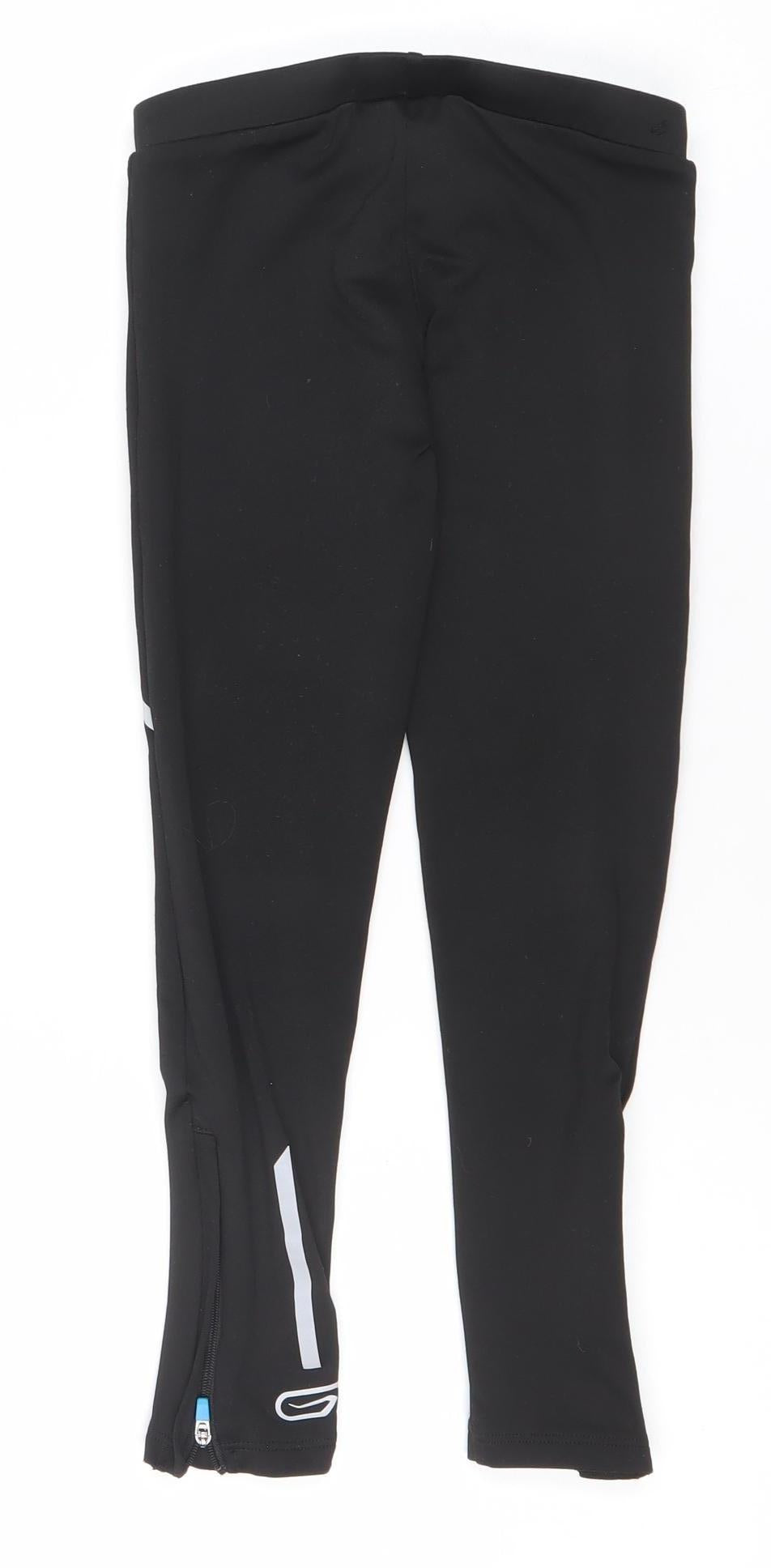 Kalenji Girls Black Running Leggings 8-9 Years Reflective Zip Pocket
