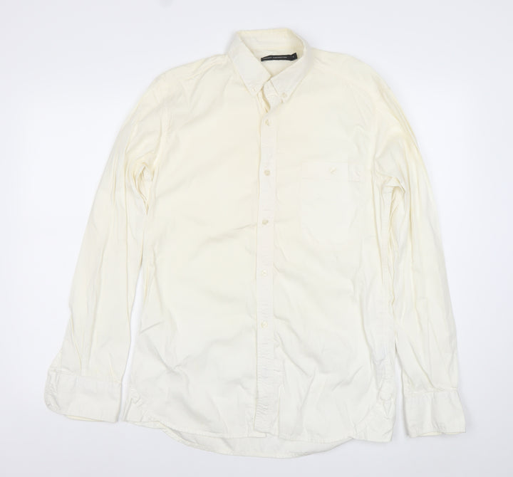 French Connection Men's Ivory Cotton Long Sleeve Dress Shirt Size S