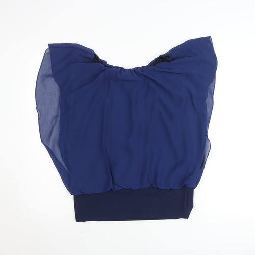 AYANAPA Women's Blue Chiffon Tunic Blouse M Sleeveless Summer Top