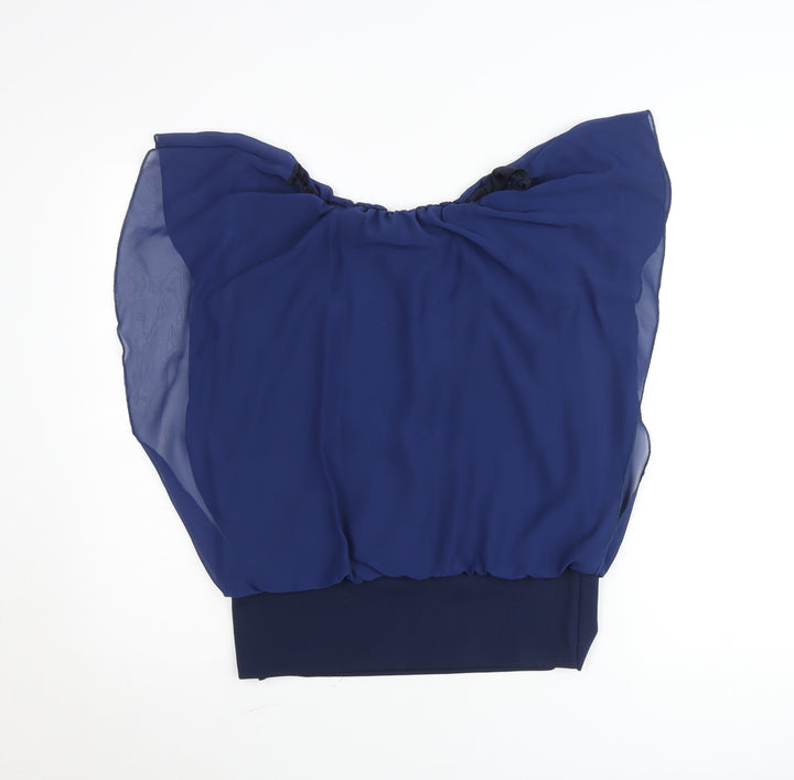 AYANAPA Women's Blue Chiffon Tunic Blouse M Sleeveless Summer Top