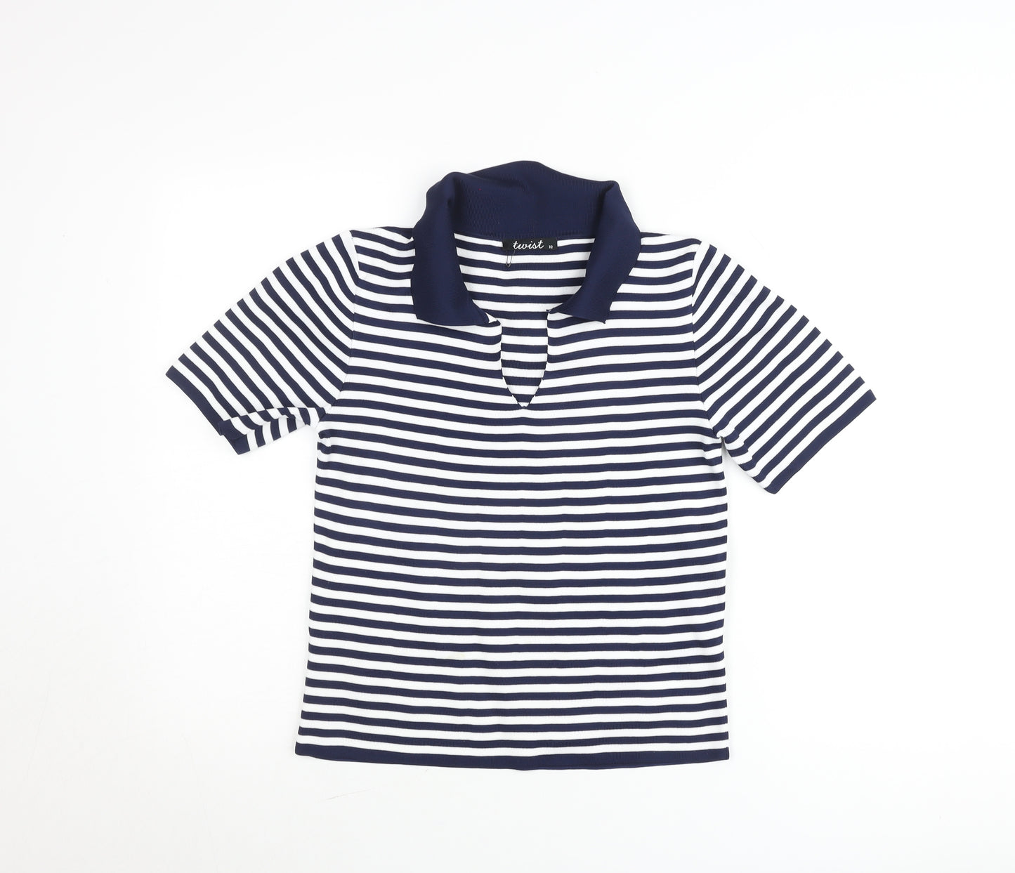 Twist Women’s Blue White Striped Polo Shirt Size 10
