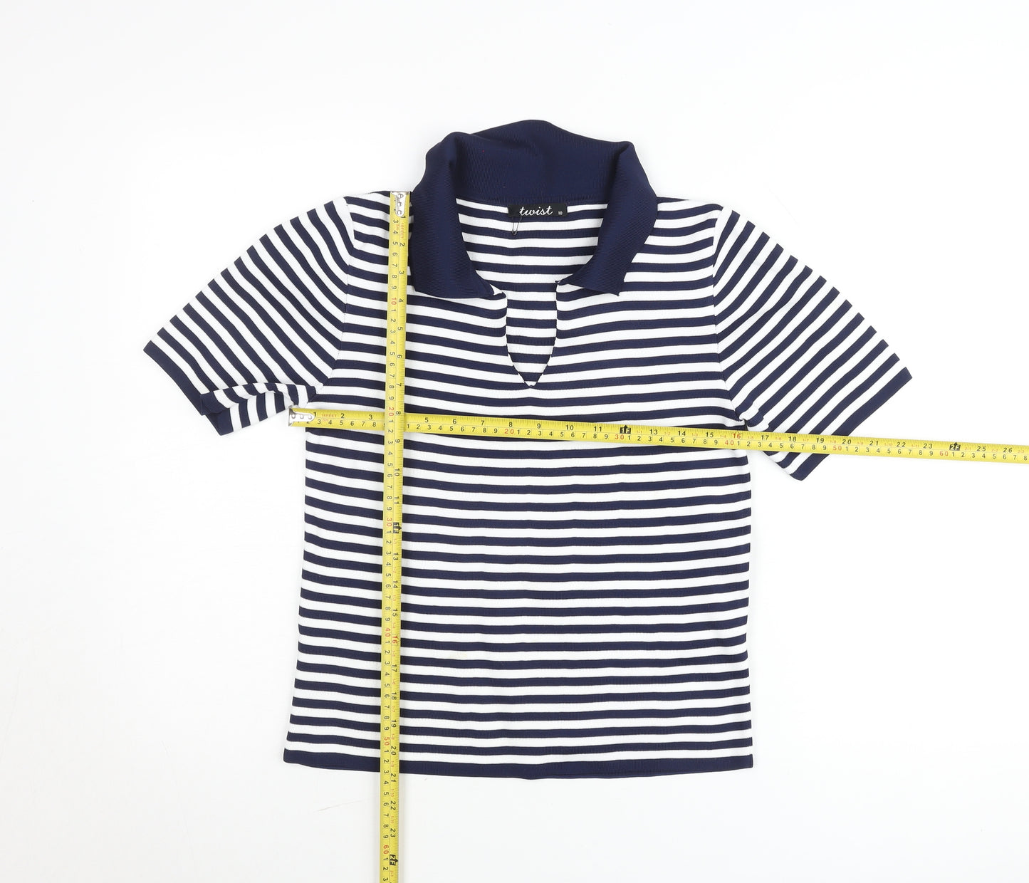 Twist Women’s Blue White Striped Polo Shirt Size 10