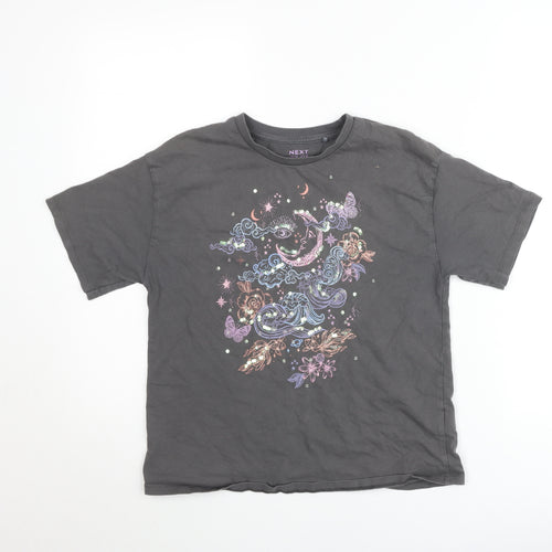 Next Girls Black Celestial Graphic T-Shirt 11-12 Years Cotton Short Sleeve