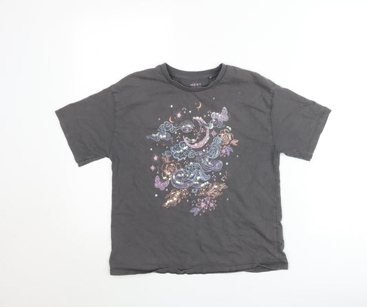 Next Girls Black Celestial Graphic T-Shirt 11-12 Years Cotton Short Sleeve