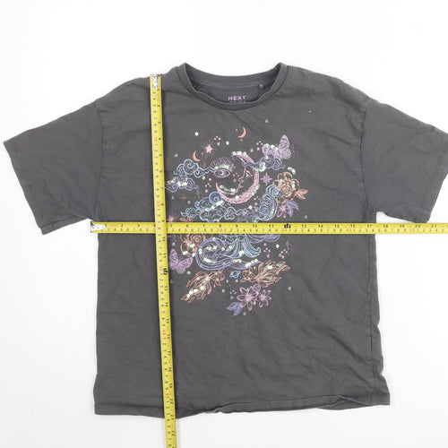 Next Girls Black Celestial Graphic T-Shirt 11-12 Years Cotton Short Sleeve