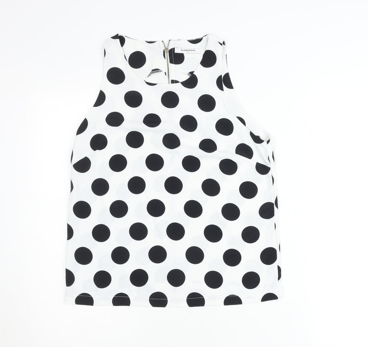 Glamorous Women White Polka Dot Sleeveless Tank Top M