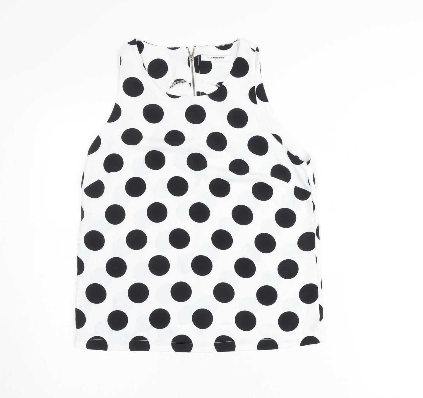 Glamorous Women White Polka Dot Sleeveless Tank Top M