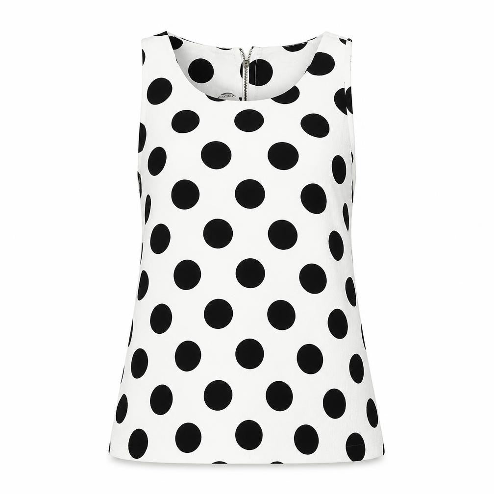 Front view of Glamorous Women White Polka Dot Sleeveless Tank Top M