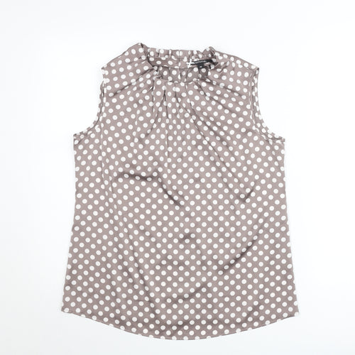 Comma Women's Brown Polka Dot Sleeveless Satin Blouse Size 10