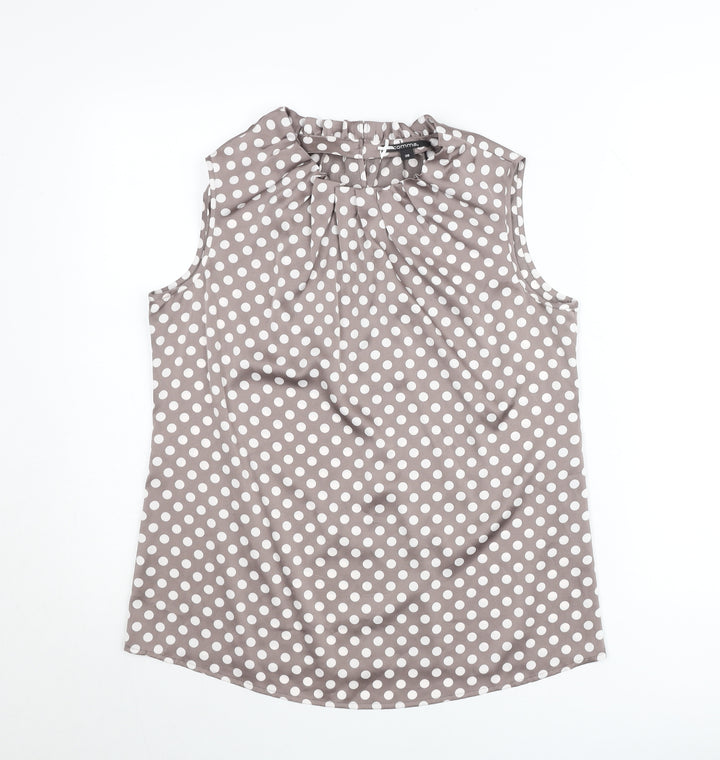 Comma Women's Brown Polka Dot Sleeveless Satin Blouse Size 10