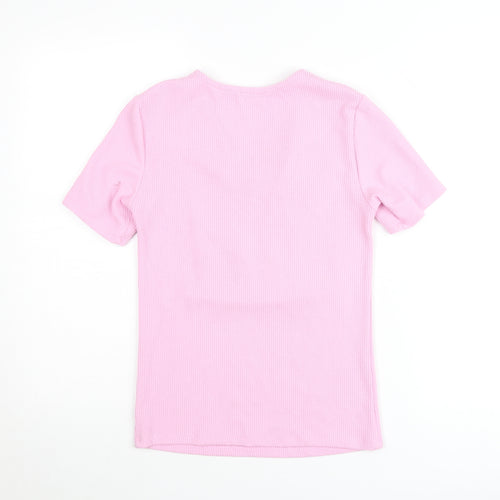 Savida Women’s Pink V-Neck Keyhole Short Sleeve Fitted T-Shirt Size 10
