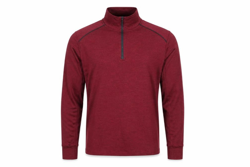 Front view of Crivit men’s red 1/2 zip athletic sweatshirt m lightweight pullover
