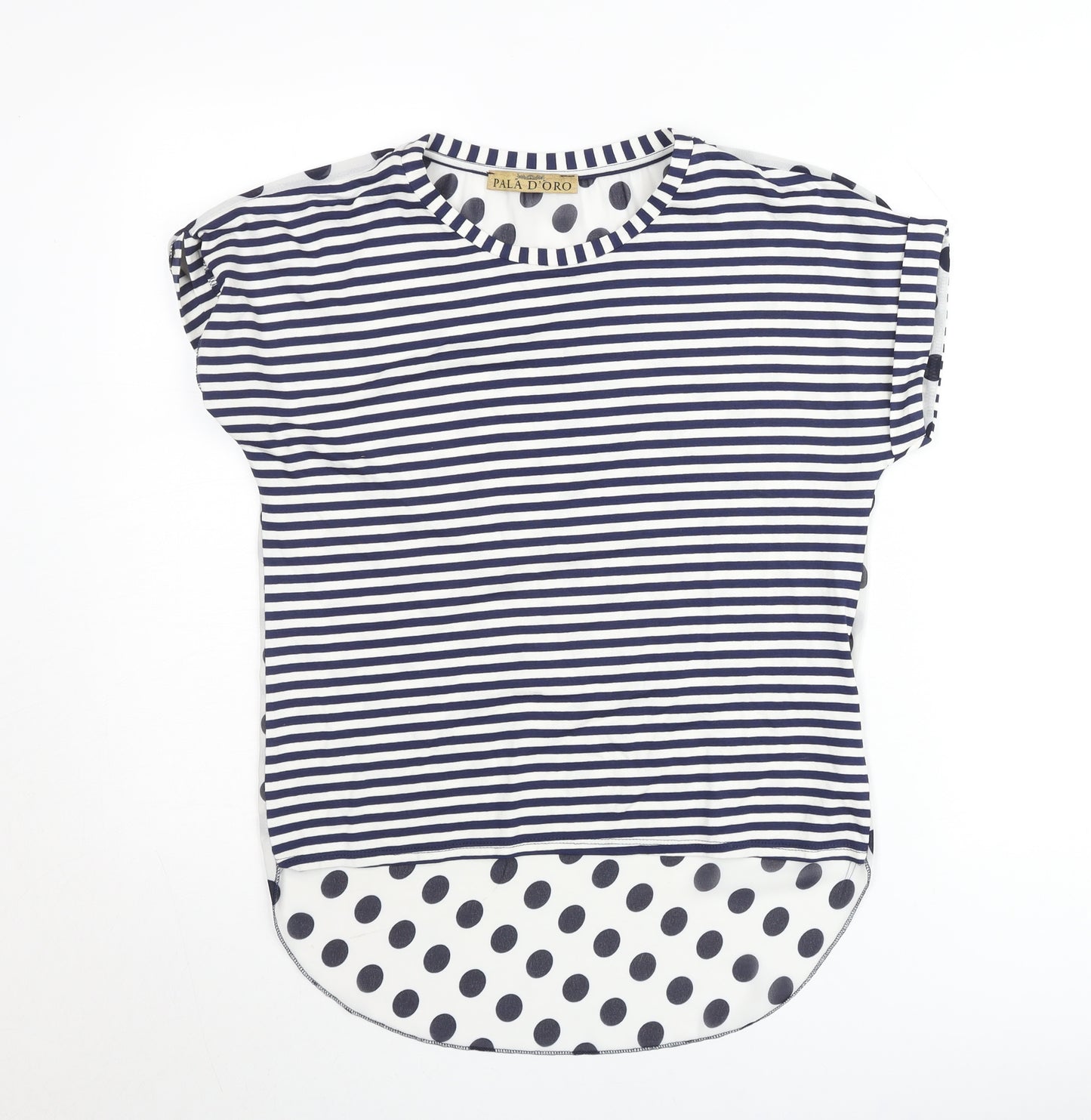 Pala D’Oro Women’s Blue Striped Polka Dot Jersey T-Shirt M