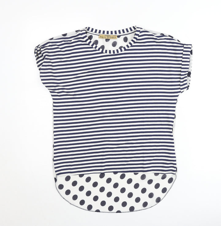 Pala D’Oro Women’s Blue Striped Polka Dot Jersey T-Shirt M