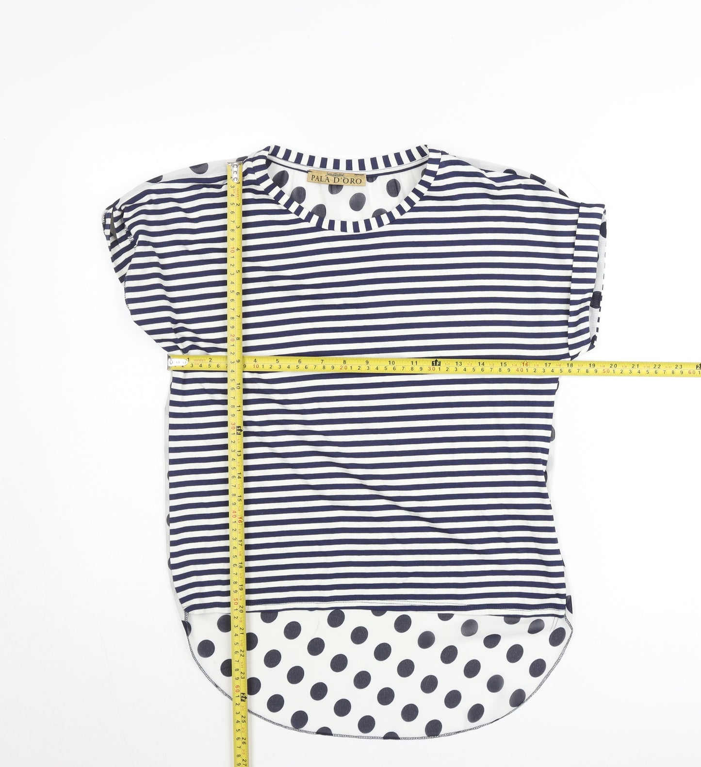 Pala D’Oro Women’s Blue Striped Polka Dot Jersey T-Shirt M
