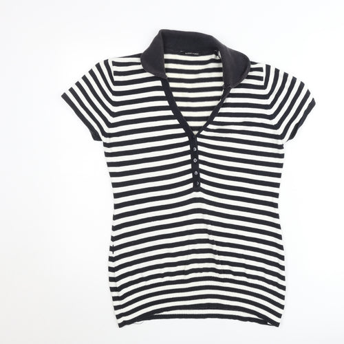 Dunnes Stores Women's Black & White Striped Polo Top Size 14-16