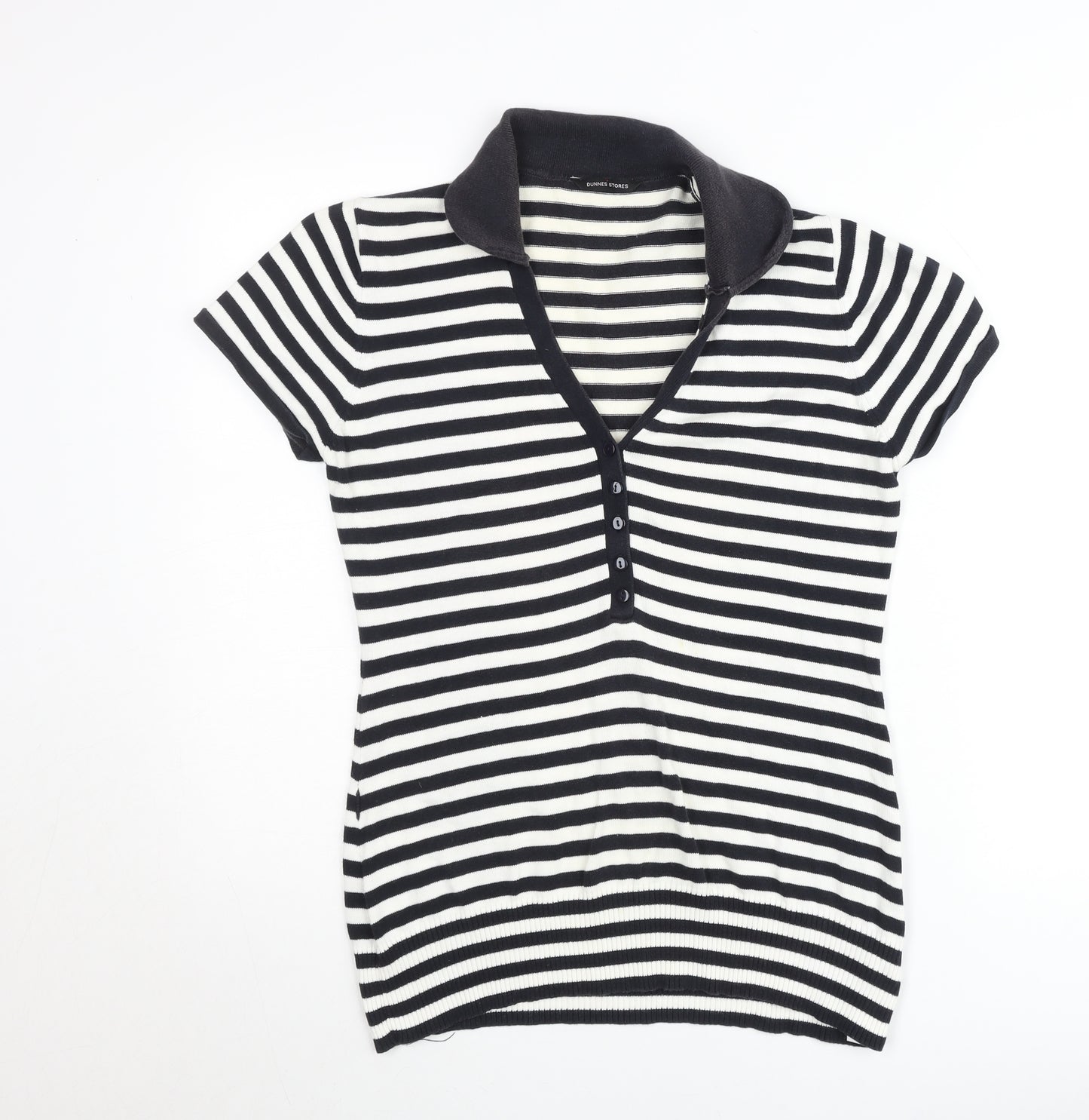 Dunnes Stores Women's Black & White Striped Polo Top Size 14-16