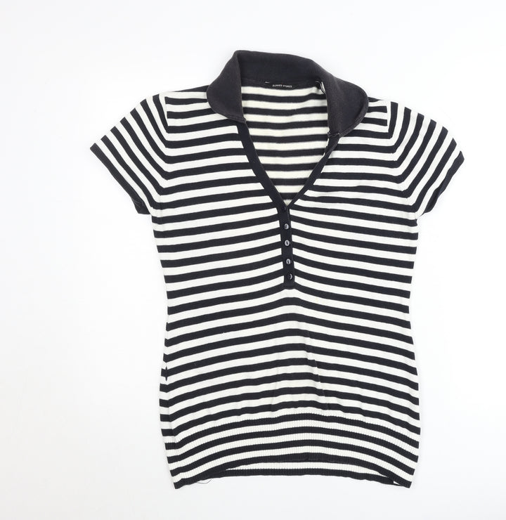 Dunnes Stores Women's Black & White Striped Polo Top Size 14-16