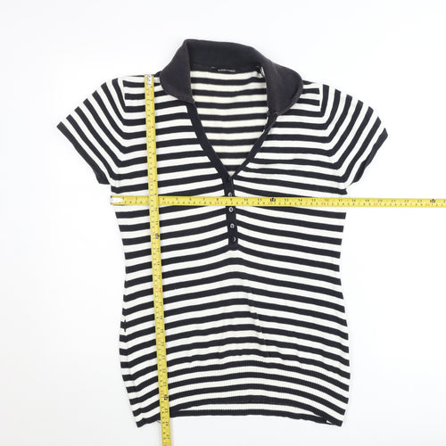 Dunnes Stores Women's Black & White Striped Polo Top Size 14-16