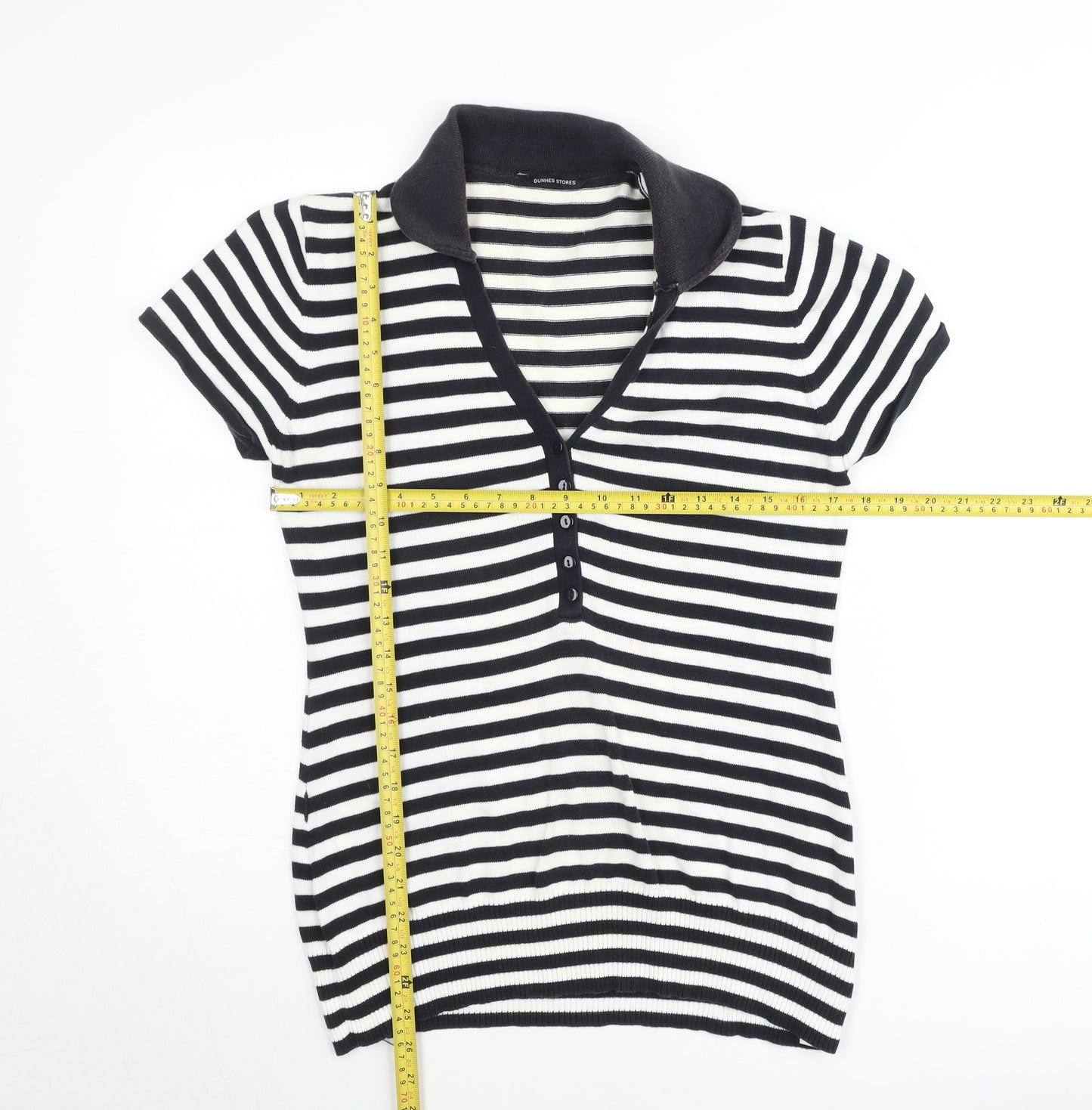 Dunnes Stores Women's Black & White Striped Polo Top Size 14-16