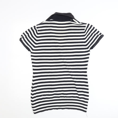 Dunnes Stores Women's Black & White Striped Polo Top Size 14-16