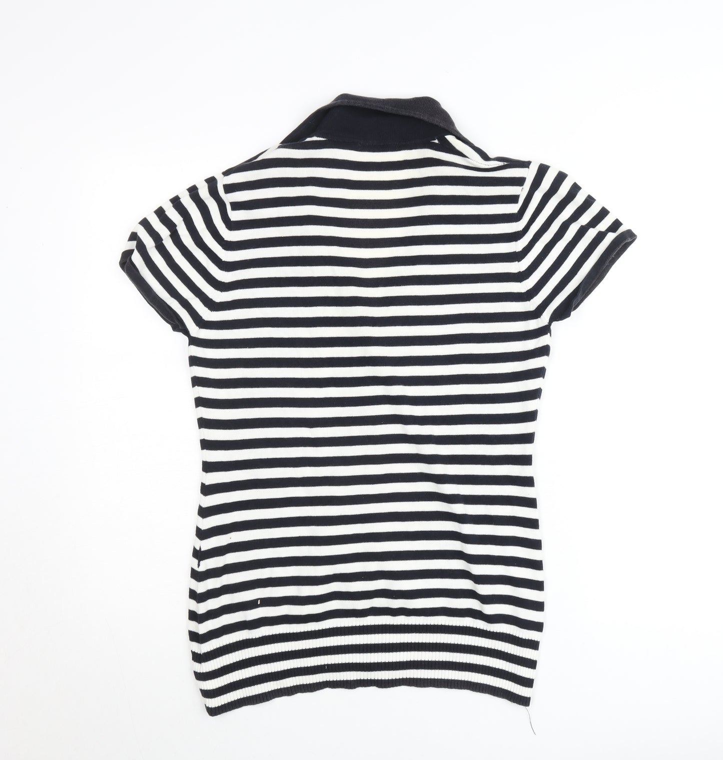 Dunnes Stores Women's Black & White Striped Polo Top Size 14-16