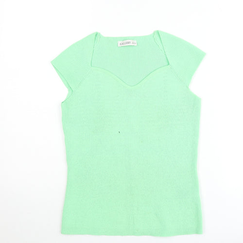Gallery Womens Green Knit Short Sleeve Sweetheart Neck T-Shirt S