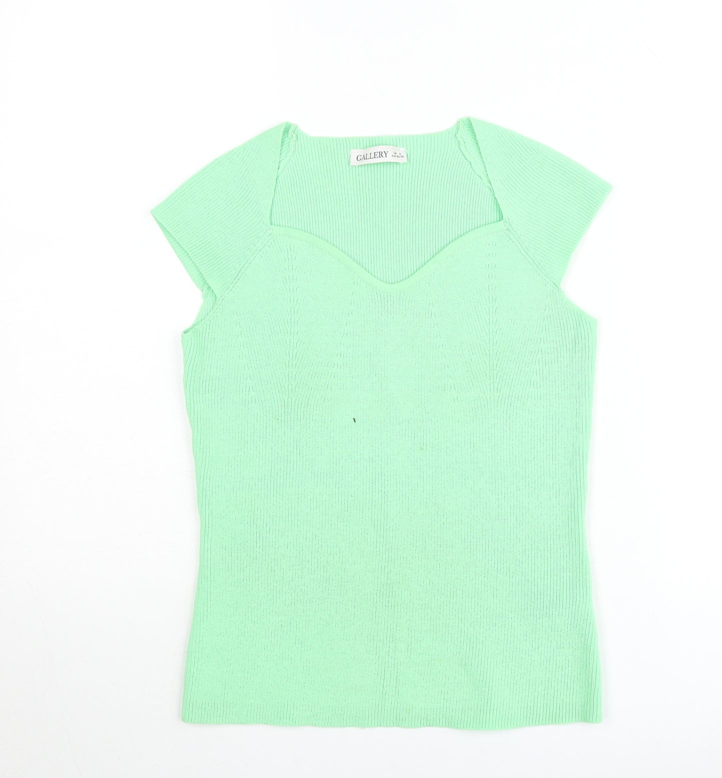Gallery Womens Green Knit Short Sleeve Sweetheart Neck T-Shirt S
