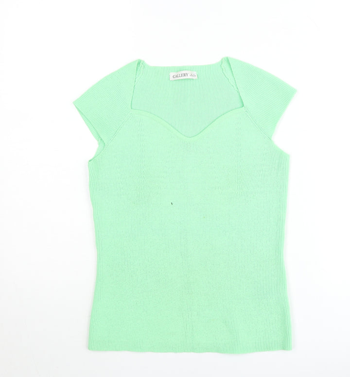Gallery Womens Green Knit Short Sleeve Sweetheart Neck T-Shirt S
