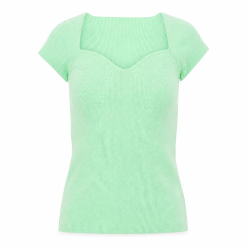 Gallery Womens Green Knit Short Sleeve Sweetheart Neck T-Shirt S