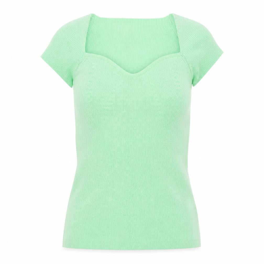Gallery Womens Green Knit Short Sleeve Sweetheart Neck T-Shirt S