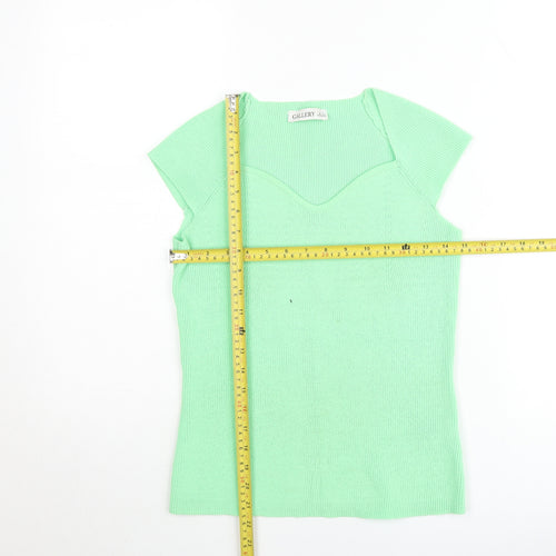 Gallery Womens Green Knit Short Sleeve Sweetheart Neck T-Shirt S