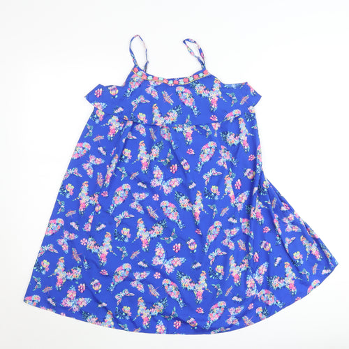 Monsoon Teens Blue Floral Spaghetti Strap Ruffle Cotton Top 11 Yrs