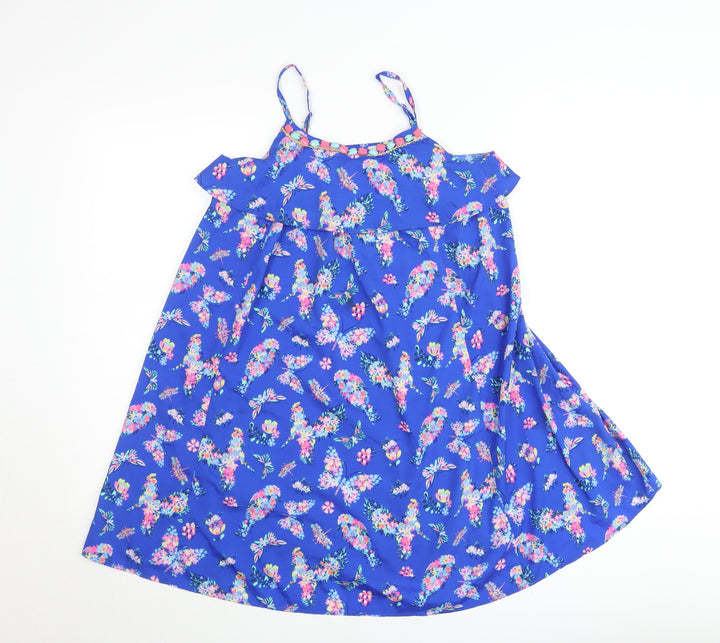 Monsoon Teens Blue Floral Spaghetti Strap Ruffle Cotton Top 11 Yrs