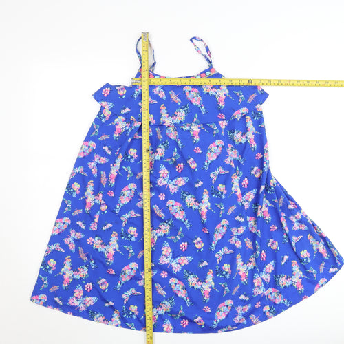 Monsoon Teens Blue Floral Spaghetti Strap Ruffle Cotton Top 11 Yrs