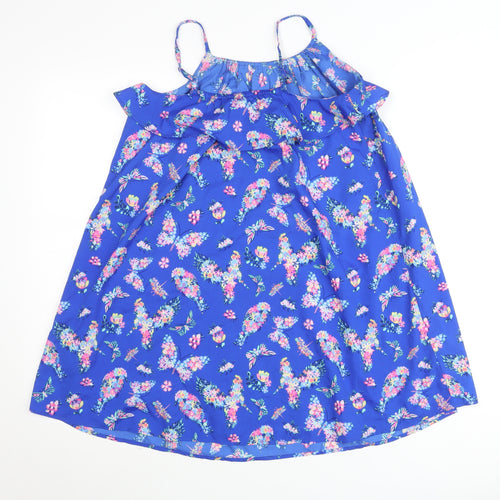 Monsoon Teens Blue Floral Spaghetti Strap Ruffle Cotton Top 11 Yrs