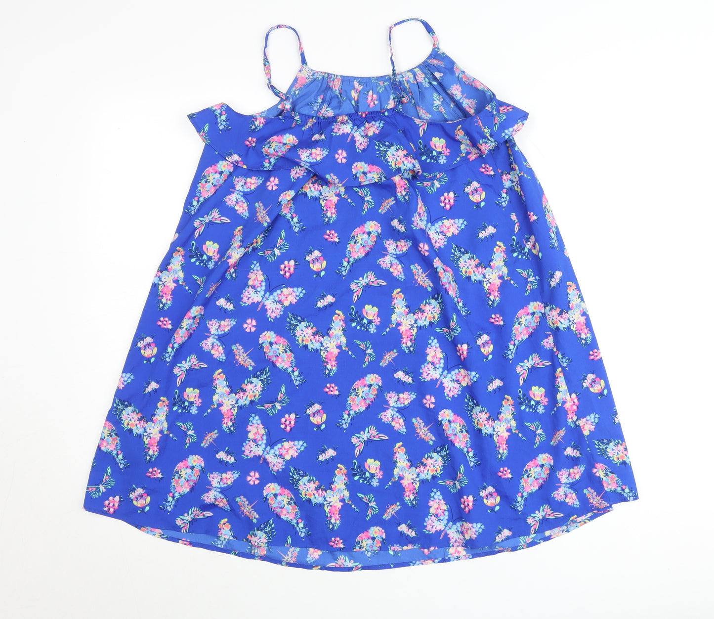 Monsoon Teens Blue Floral Spaghetti Strap Ruffle Cotton Top 11 Yrs