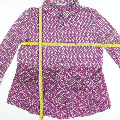 White Stuff Women's Purple Button-Up Blouse UK 14 Cotton Long Sleeve Bohemian Top