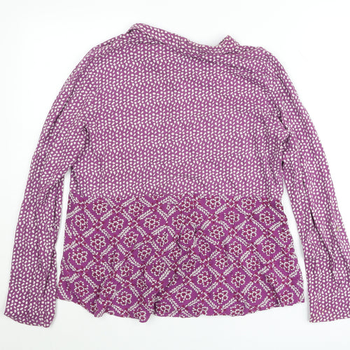 White Stuff Women's Purple Button-Up Blouse UK 14 Cotton Long Sleeve Bohemian Top