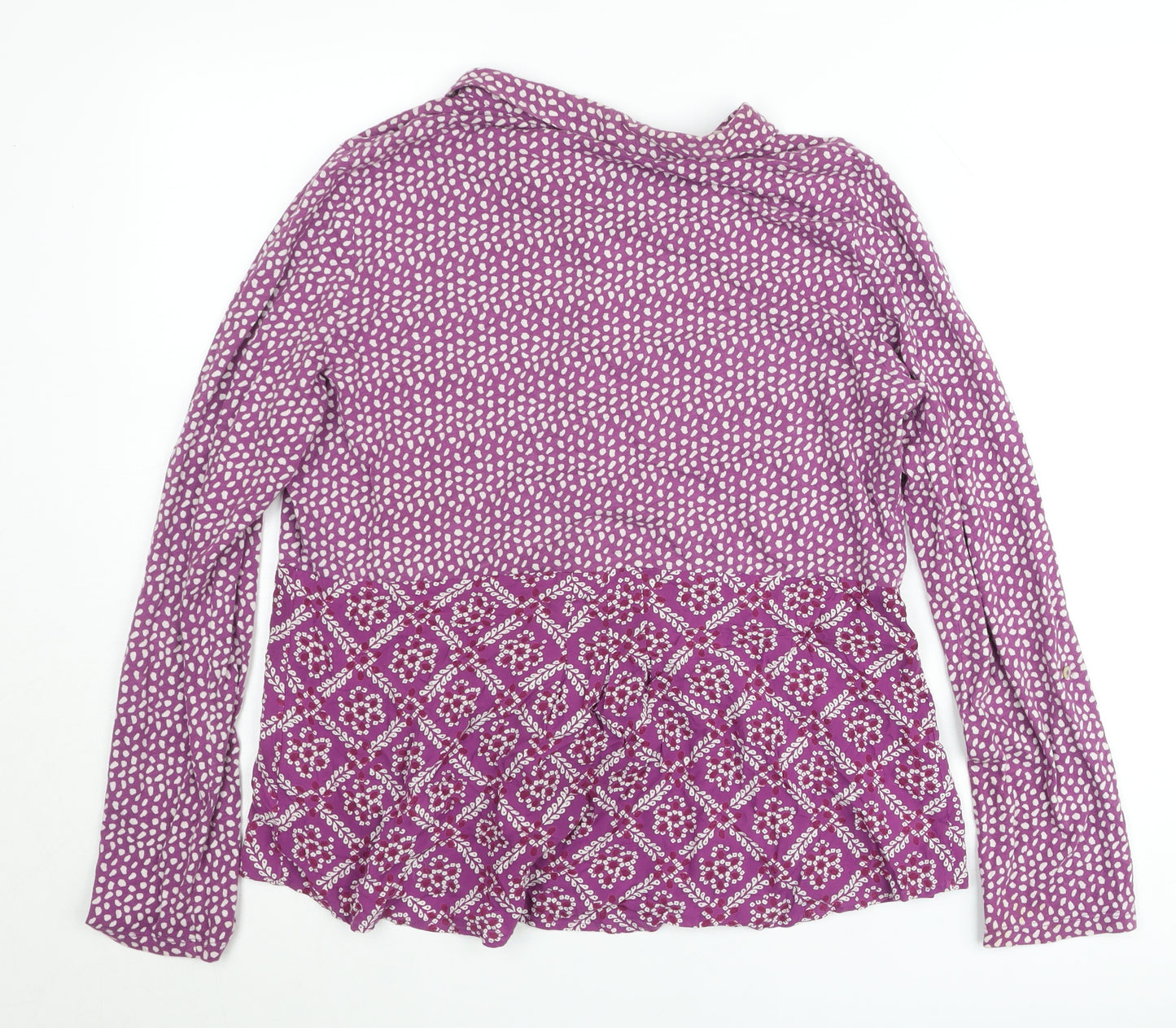 White Stuff Women's Purple Button-Up Blouse UK 14 Cotton Long Sleeve Bohemian Top