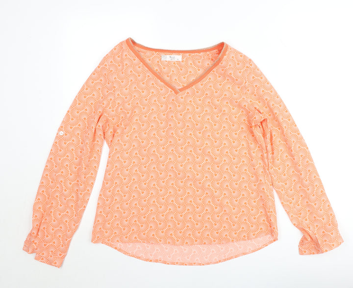 Sarah John Women's Orange Geometric Viscose Tunic Blouse M