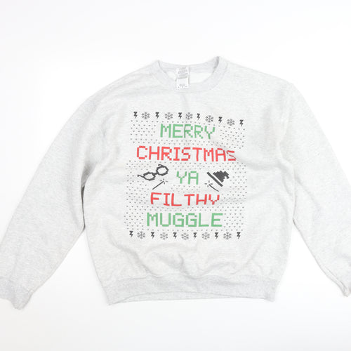 Gildan Women's Grey Christmas Sweatshirt Medium Filthy Muggle Print