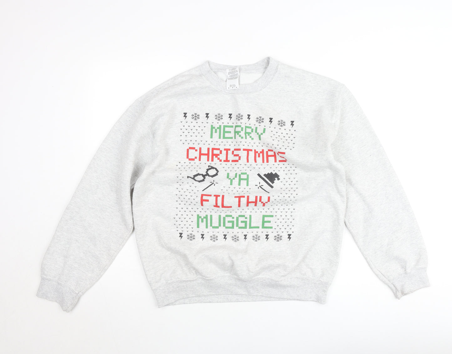 Gildan Women's Grey Christmas Sweatshirt Medium Filthy Muggle Print